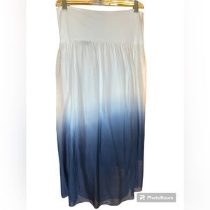 Lola fully lined white/blue ombré silk skirt with knit waist band.